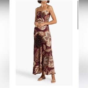 Farm Rio Leopard Paisley Burgundy Maxi Slip Dress XS NWT